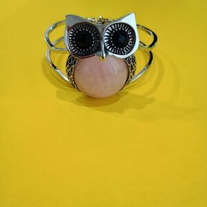 Silver and Pink Owl Bracelet